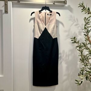 Karen Millen Elegant Black Blush and Cream Shift Midi Dress